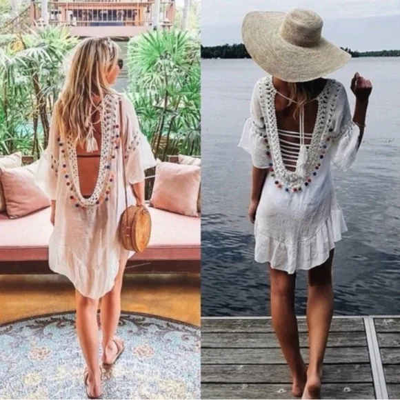 Women’s Boho Swim Beach Tassel Cover Up - Picture 1 of 5